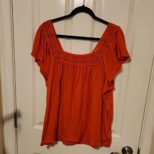 Old Navy Orange Flutter Sleeve Blouse with Relaxed Ruffled Style